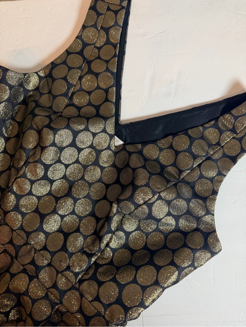 J. Crew Gold Metallic Polka Dot Jacquard V-Neck Dress Size 4 Black Fit & Flare